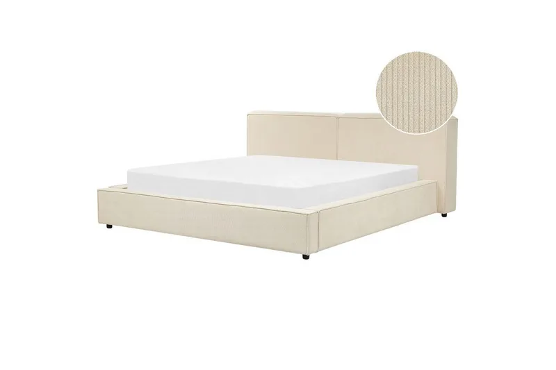 Seng med lamellbunn Linards, Beige/Manchesterstoff, 180x200 cm