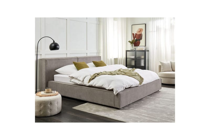 Seng med lamellbunn Linards - Grå/polyester, Grå/Polyester, 180x200 cm - Møbler - Senger - Sengeramme & sengestamme