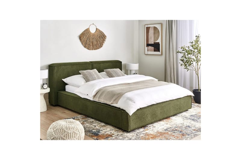 Seng med lamellbunn Linards - Grønn/Bouclé, 160x200 cm - Møbler - Senger - Sengeramme & sengestamme