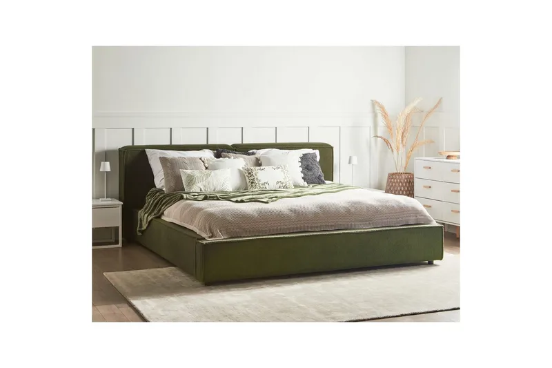 Seng med lamellbunn Linards - Grønn/Bouclé, 180x200 cm - Møbler - Senger - Sengeramme & sengestamme