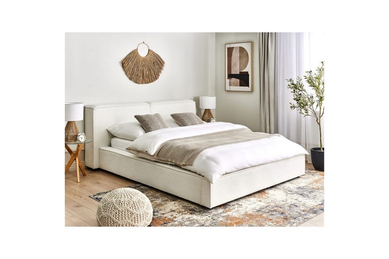 Seng med lamellbunn Linards - Hvit/Bouclé, 160x200 cm - Møbler - Senger - Sengeramme & sengestamme