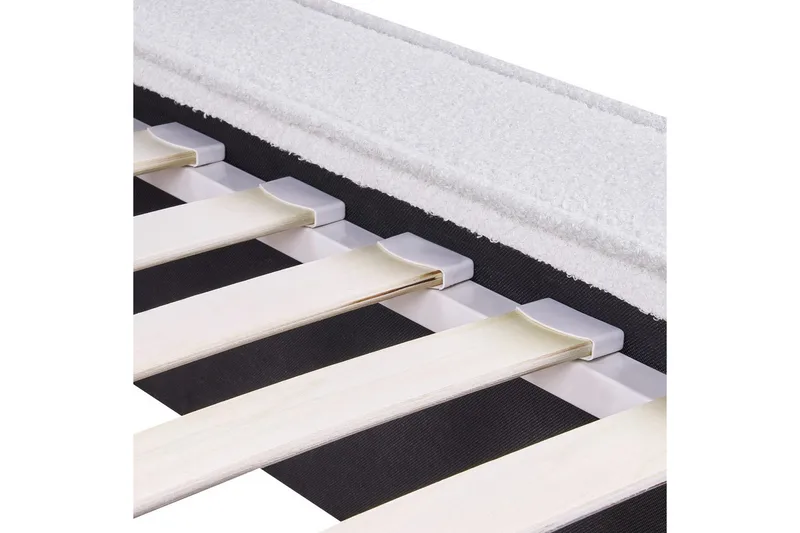 Seng med lamellbunn Linards - Hvit/Bouclé, 160x200 cm - Møbler - Senger - Sengeramme & sengestamme