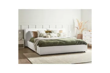 Seng med lamellbunn Linards - Hvit/Bouclé, 180x200 cm - Møbler - Senger - Sengeramme & sengestamme