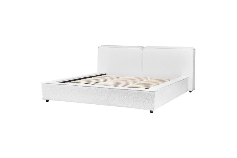 Seng med lamellbunn Linards - Hvit/Bouclé, 180x200 cm - Møbler - Senger - Sengeramme & sengestamme