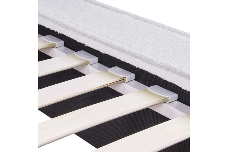 Seng med lamellbunn Linards - Hvit/Bouclé, 180x200 cm - Møbler - Senger - Sengeramme & sengestamme