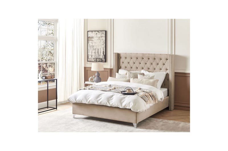 Seng med lamellbunn Lubbon - Beige, Sølv, 140x200 cm - Møbler - Senger - Sengeramme & sengestamme