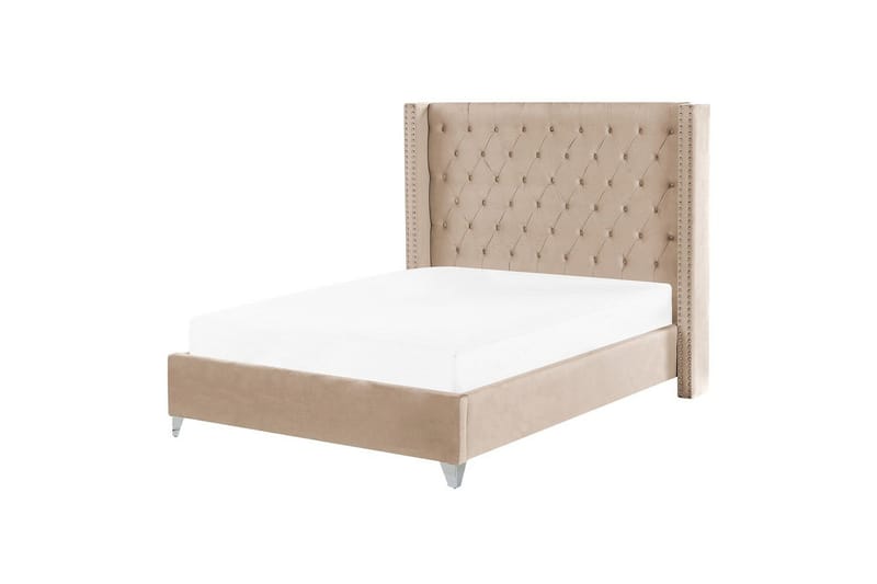 Seng med lamellbunn Lubbon, Beige, Sølv, 140x200 cm