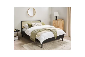 Seng med lamellbunn Monpazier - Svart, lyst tre, 140x200 cm - Møbler - Senger - Sengeramme & sengestamme