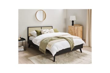 Seng med lamellbunn Monpazier - Svart, lyst tre, 140x200 cm - Møbler - Senger - Sengeramme & sengestamme