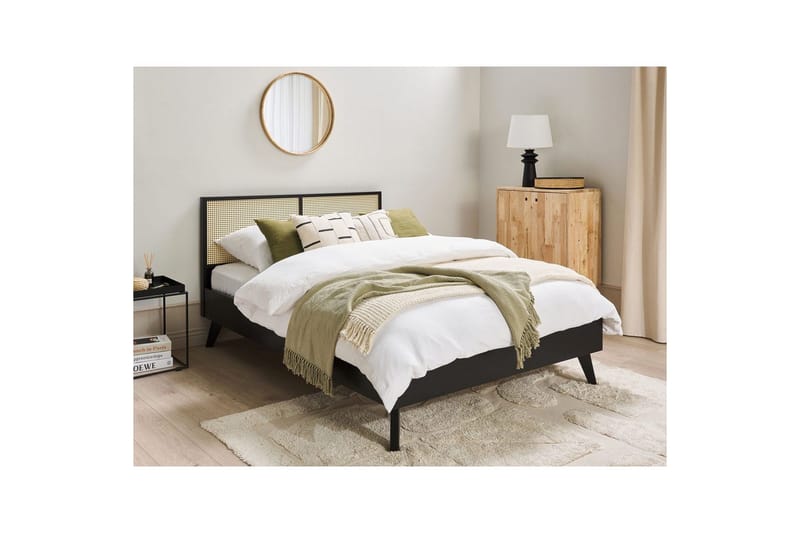 Seng med lamellbunn Monpazier - Svart, lyst tre, 140x200 cm - Møbler - Senger - Sengeramme & sengestamme