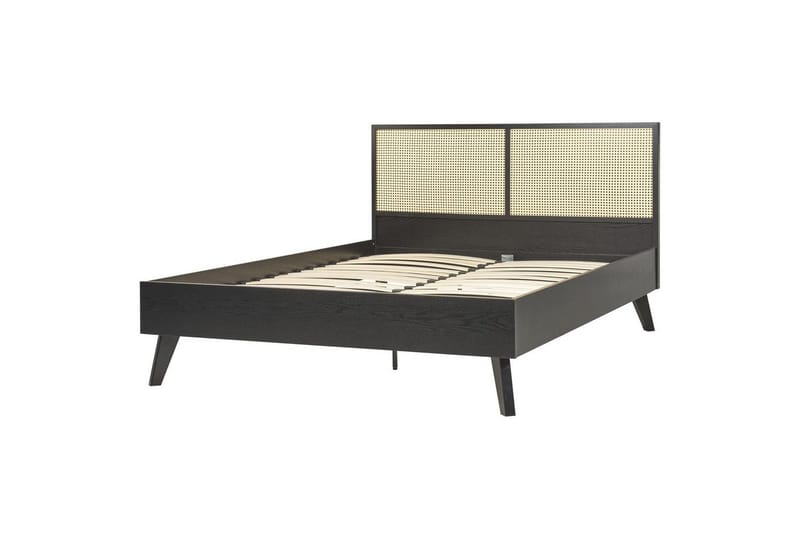 Seng med lamellbunn Monpazier - Svart, lyst tre, 140x200 cm - Møbler - Senger - Sengeramme & sengestamme
