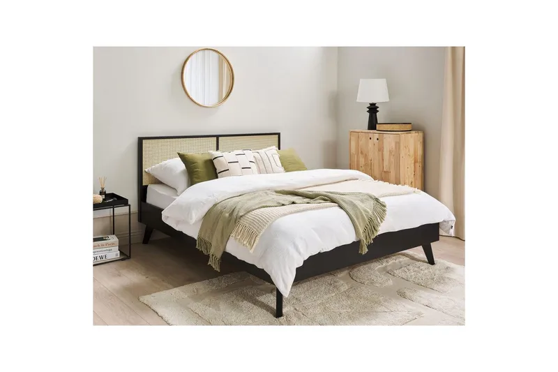 Seng med lamellbunn Monpazier - Svart, lyst tre, 160x200 cm - Møbler - Senger - Sengeramme & sengestamme