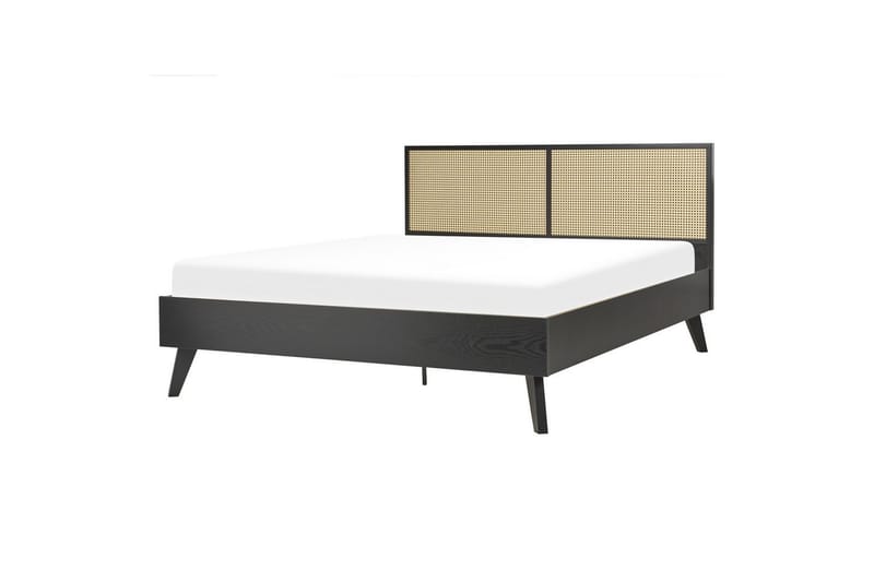 Seng med lamellbunn Monpazier, Svart, lyst tre, 160x200 cm