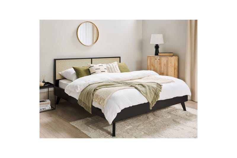 Seng med lamellbunn Monpazier - Svart, lyst tre, 180x200 cm - Møbler - Senger - Sengeramme & sengestamme