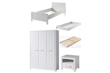 Seng med lamellbunn nattbord 3-dørs garderobe skuff Erik - Møbler - Senger - Møbelsett til soverom