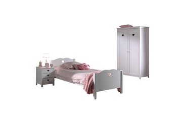 Seng med lamellbunn nattbord garderobe Amori Hvit 2-dørs - 2-dørs - Møbler - Senger - Møbelsett til soverom