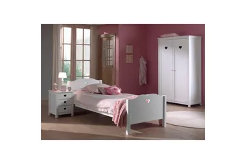 Seng med lamellbunn nattbord garderobe Amori Hvit 2-dørs - 2-dørs - Møbler - Senger - Møbelsett til soverom