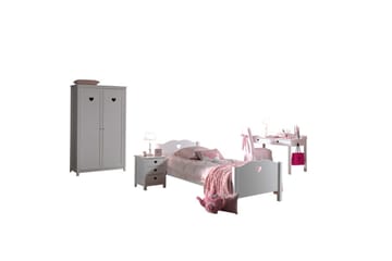 Seng med lamellbunn nattbord garderobe skrivebord Amori Hvit 2-dørs - 2-dørs - Møbler - Senger - Møbelsett til soverom