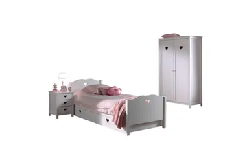 Seng med lamellbunn nattbord garderobe skuff Amori Hvit 2-dørs - 2-dørs - Møbler - Senger - Møbelsett til soverom