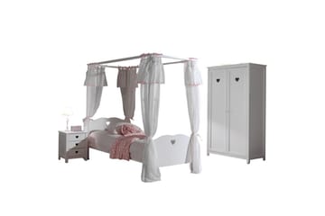 Seng med lamellbunn nattbord garderobe tekstilsett Amori Hvit - Møbler - Senger - Møbelsett til soverom