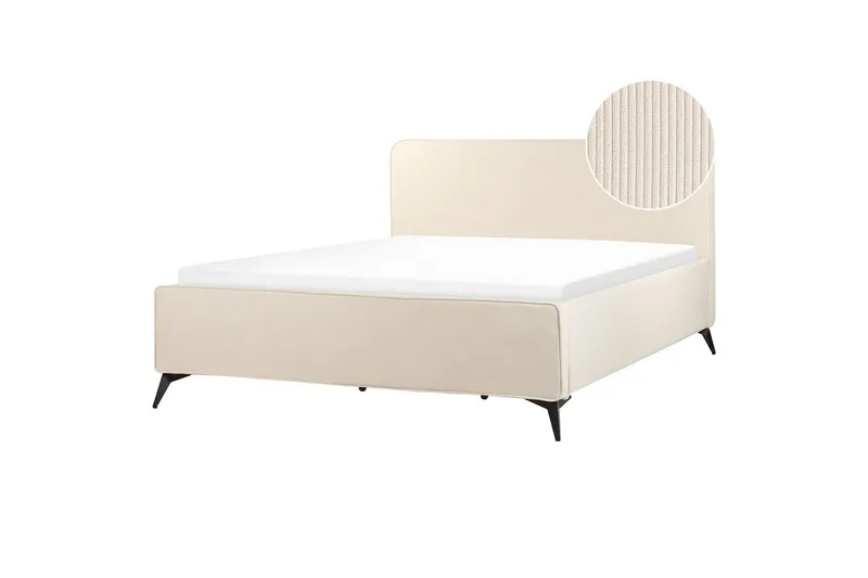 Seng med lamellbunn Valognes - Lysebeige, svart, Lys beige, svart, 180x200 cm - Møbler - Senger - Sengeramme & sengestamme