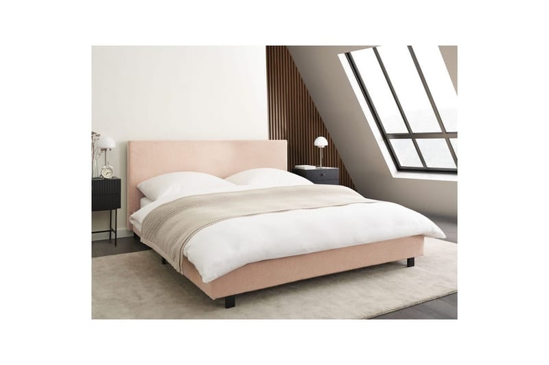 Seng med lamellramme Albi - Beige, svart/Bouclé, 160x200 cm - Møbler - Senger - Sengeramme & sengestamme