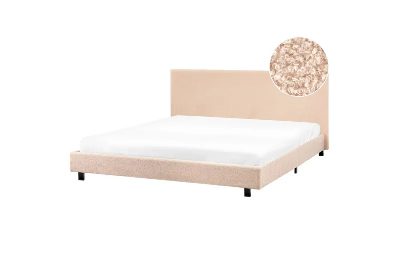 Seng med lamellramme Albi - Beige, svart/Bouclé, 180x200 cm - Møbler - Senger - Sengeramme & sengestamme