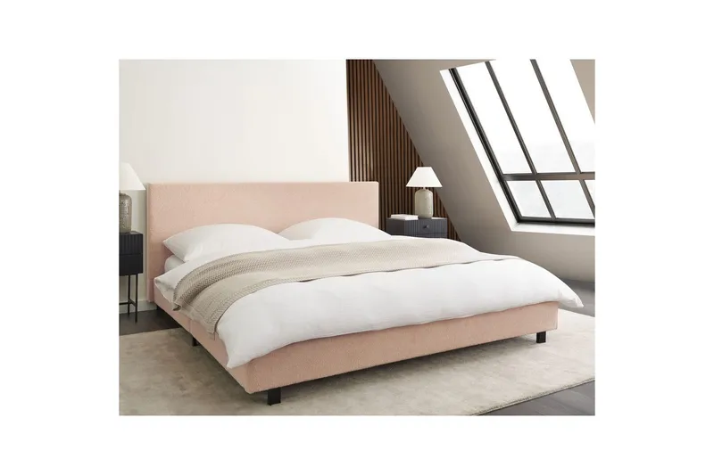 Seng med lamellramme Albi - Beige, svart/Bouclé, 180x200 cm - Møbler - Senger - Sengeramme & sengestamme