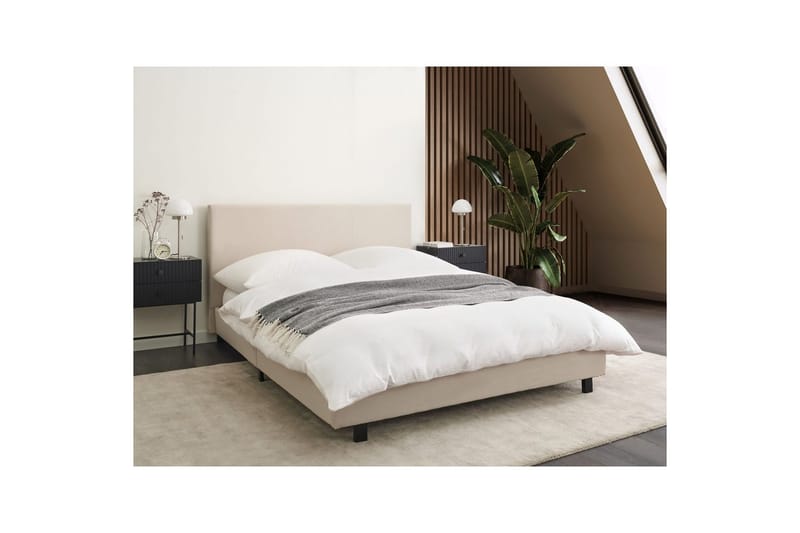 Seng med lamellramme Albi - Beige, svart/Polyester, 140x200 cm - Møbler - Senger - Sengeramme & sengestamme