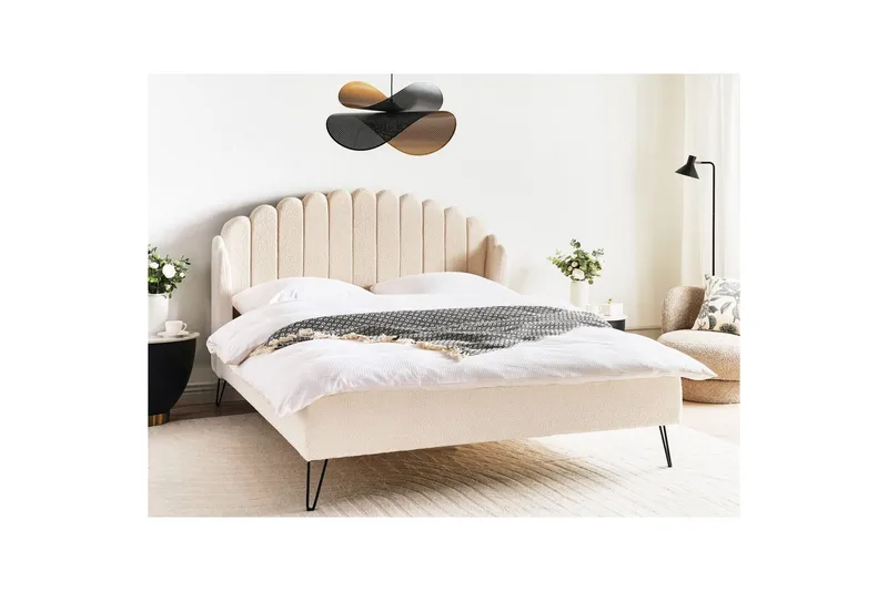 Seng med lamellramme Ambillou - Beige, svart, 160x200 cm - Møbler - Senger - Sengeramme & sengestamme