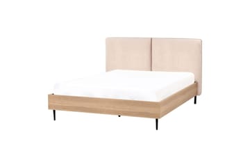 Seng med lamellramme Limanton - Beige, lyst tre, svart/bouclé, Beige, lyst tre, svart/Bouclé, 140x200 cm - Møbler - Senger - Sengeramme & sengestamme