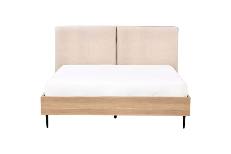 Seng med lamellramme Limanton - Beige, lyst tre, svart/bouclé, Beige, lyst tre, svart/Bouclé, 140x200 cm - Møbler - Senger - Sengeramme & sengestamme