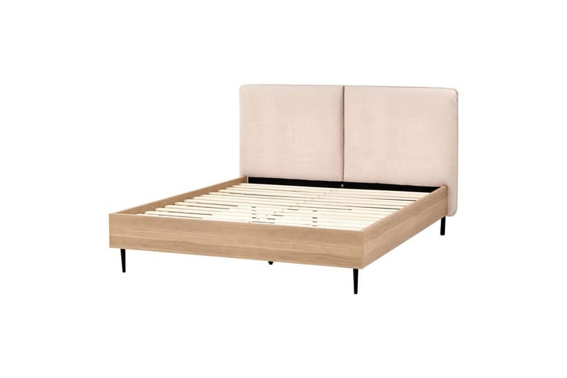 Seng med lamellramme Limanton - Beige, lyst tre, svart/bouclé, Beige, lyst tre, svart/Bouclé, 140x200 cm - Møbler - Senger - Sengeramme & sengestamme