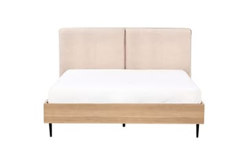 Seng med lamellramme Limanton - Beige, lyst tre, svart/bouclé, Beige, lyst tre, svart/Bouclé, 140x200 cm - Møbler - Senger - Sengeramme & sengestamme