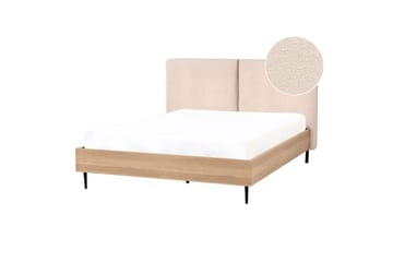 Seng med lamellramme Limanton - Beige, lyst tre, svart/bouclé, Beige, lyst tre, svart/Bouclé, 140x200 cm - Møbler - Senger - Sengeramme & sengestamme