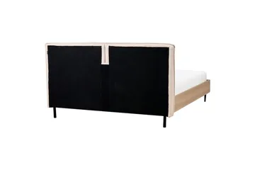 Seng med lamellramme Limanton - Beige, lyst tre, svart/bouclé, Beige, lyst tre, svart/Bouclé, 160x200 cm - Møbler - Senger - Sengeramme & sengestamme