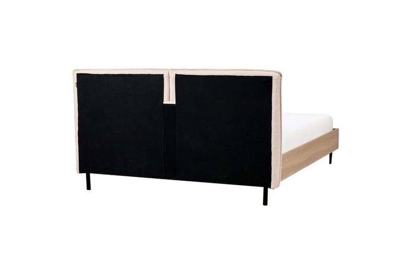 Seng med lamellramme Limanton - Beige, lyst tre, svart/bouclé, Beige, lyst tre, svart/Bouclé, 160x200 cm - Møbler - Senger - Sengeramme & sengestamme