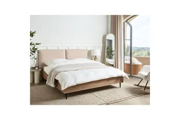 Seng med lamellramme Limanton - Beige, lyst tre, svart/bouclé, Beige, lyst tre, svart/Bouclé, 160x200 cm - Møbler - Senger - Sengeramme & sengestamme