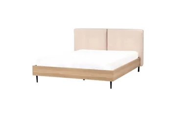 Seng med lamellramme Limanton - Beige, lyst tre, svart/bouclé, Beige, lyst tre, svart/Bouclé, 160x200 cm - Møbler - Senger - Sengeramme & sengestamme