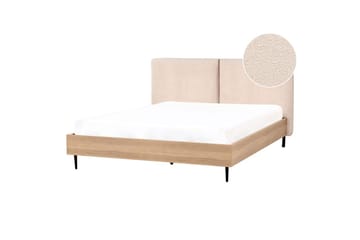 Seng med lamellramme Limanton - Beige, lyst tre, svart/bouclé, Beige, lyst tre, svart/Bouclé, 160x200 cm - Møbler - Senger - Sengeramme & sengestamme
