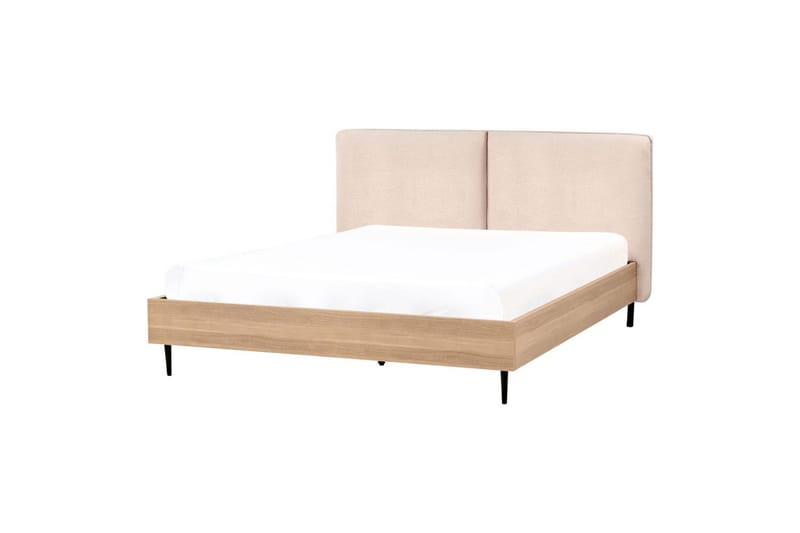Seng med lamellramme Limanton - Beige, lyst tre, svart/bouclé, Beige, lyst tre, svart/Bouclé, 160x200 cm - Møbler - Senger - Sengeramme & sengestamme