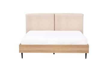 Seng med lamellramme Limanton - Beige, lyst tre, svart/bouclé, Beige, lyst tre, svart/Bouclé, 160x200 cm - Møbler - Senger - Sengeramme & sengestamme