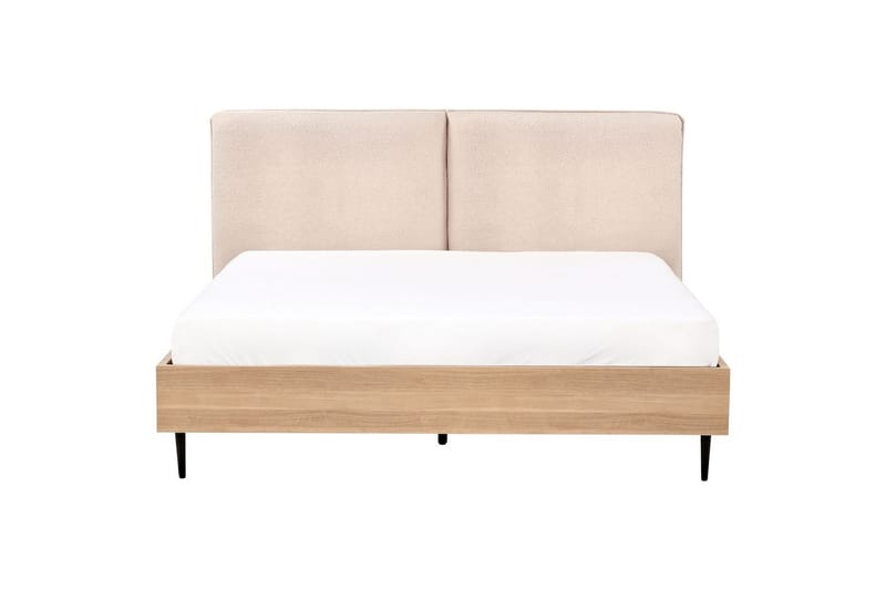 Seng med lamellramme Limanton - Beige, lyst tre, svart/bouclé, Beige, lyst tre, svart/Bouclé, 160x200 cm - Møbler - Senger - Sengeramme & sengestamme