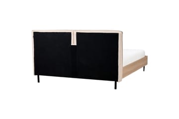 Seng med lamellramme Limanton - Beige, lyst tre, svart/bouclé, Beige, lyst tre, svart/Bouclé, 160x200 cm - Møbler - Senger - Sengeramme & sengestamme