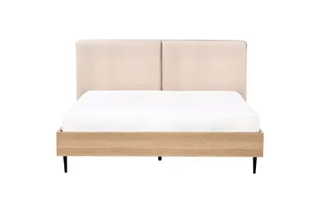 Seng med lamellramme Limanton - Beige, lyst tre, svart/bouclé, Beige, lyst tre, svart/Bouclé, 160x200 cm - Møbler - Senger - Sengeramme & sengestamme