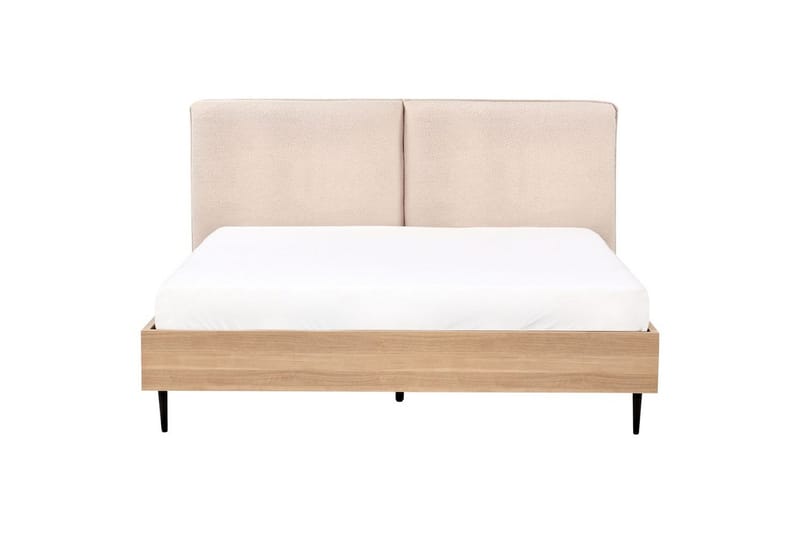 Seng med lamellramme Limanton - Beige, lyst tre, svart/bouclé, Beige, lyst tre, svart/Bouclé, 160x200 cm - Møbler - Senger - Sengeramme & sengestamme