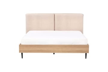 Seng med lamellramme Limanton - Beige, lyst tre, svart/bouclé, Beige, lyst tre, svart/Bouclé, 160x200 cm - Møbler - Senger - Sengeramme & sengestamme