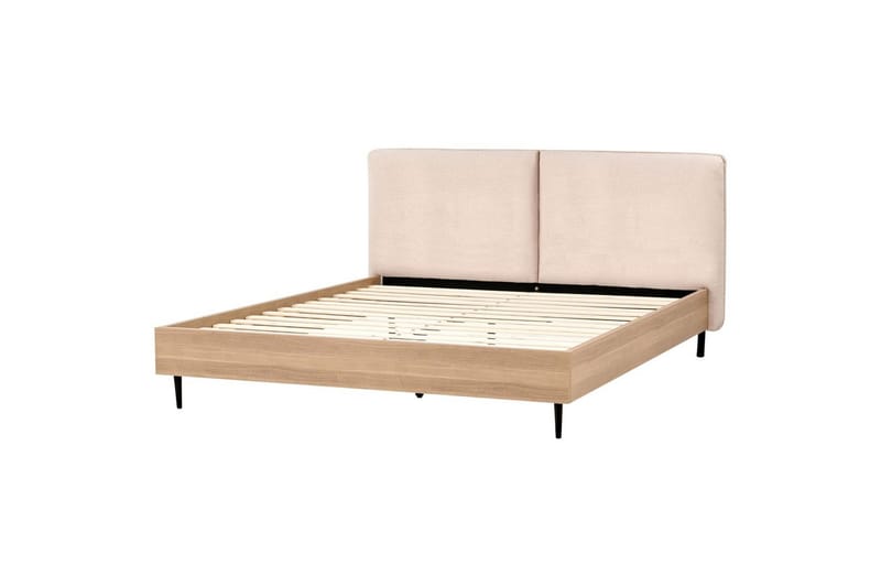 Seng med lamellramme Limanton - Beige, lyst tre, svart/bouclé, Beige, lyst tre, svart/Bouclé, 180x200 cm - Møbler - Senger - Sengeramme & sengestamme