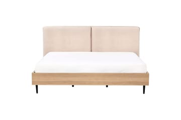 Seng med lamellramme Limanton - Beige, lyst tre, svart/bouclé, Beige, lyst tre, svart/Bouclé, 180x200 cm - Møbler - Senger - Sengeramme & sengestamme