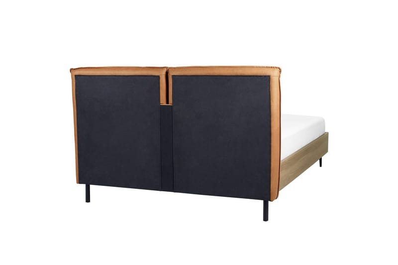 Seng med lamellramme Limanton - Brun, lyst tre, svart/kunstlær, Brun, lys tre, svart/Kunstskinn, 140x200 cm - Møbler - Senger - Sengeramme & sengestamme